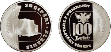 100 Lekë ''135th anniversary of the Albanian League of Prizren'', year 2013, without legal tender