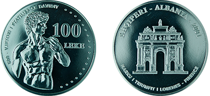 100 Lekë "500th anniversary of David's statue", year 2001, without legal course