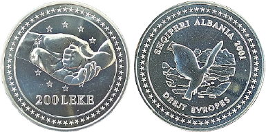 200 Lekë "Albania's Integration in Europe", year 2001, without legal tender