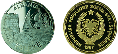 50 Lekë ''2600th anniversary of the seaport of Durrës'', year 1987, without legal tender