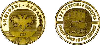 50 Lekë ''135th anniversary of the Albanian League of Prizren'', year 2013, without legal tender