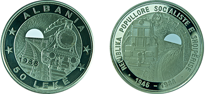 50 Lekë ''42nd anniversary of Albanian first railroad '', year 1988, without legal tender