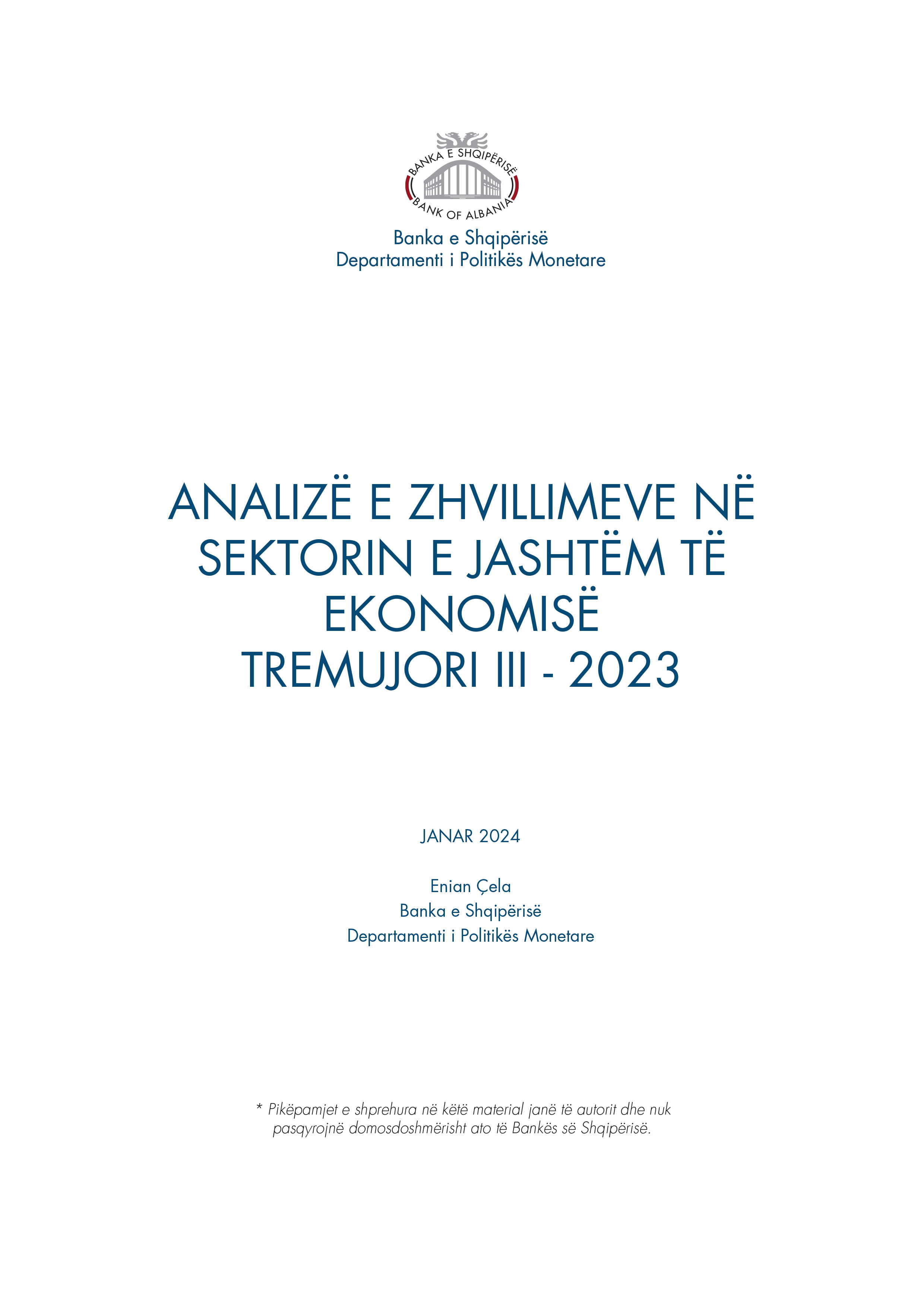 Analiza e ''Zhvillimeve në sektorin e jashtëm të ekonomisë'' T3-2023