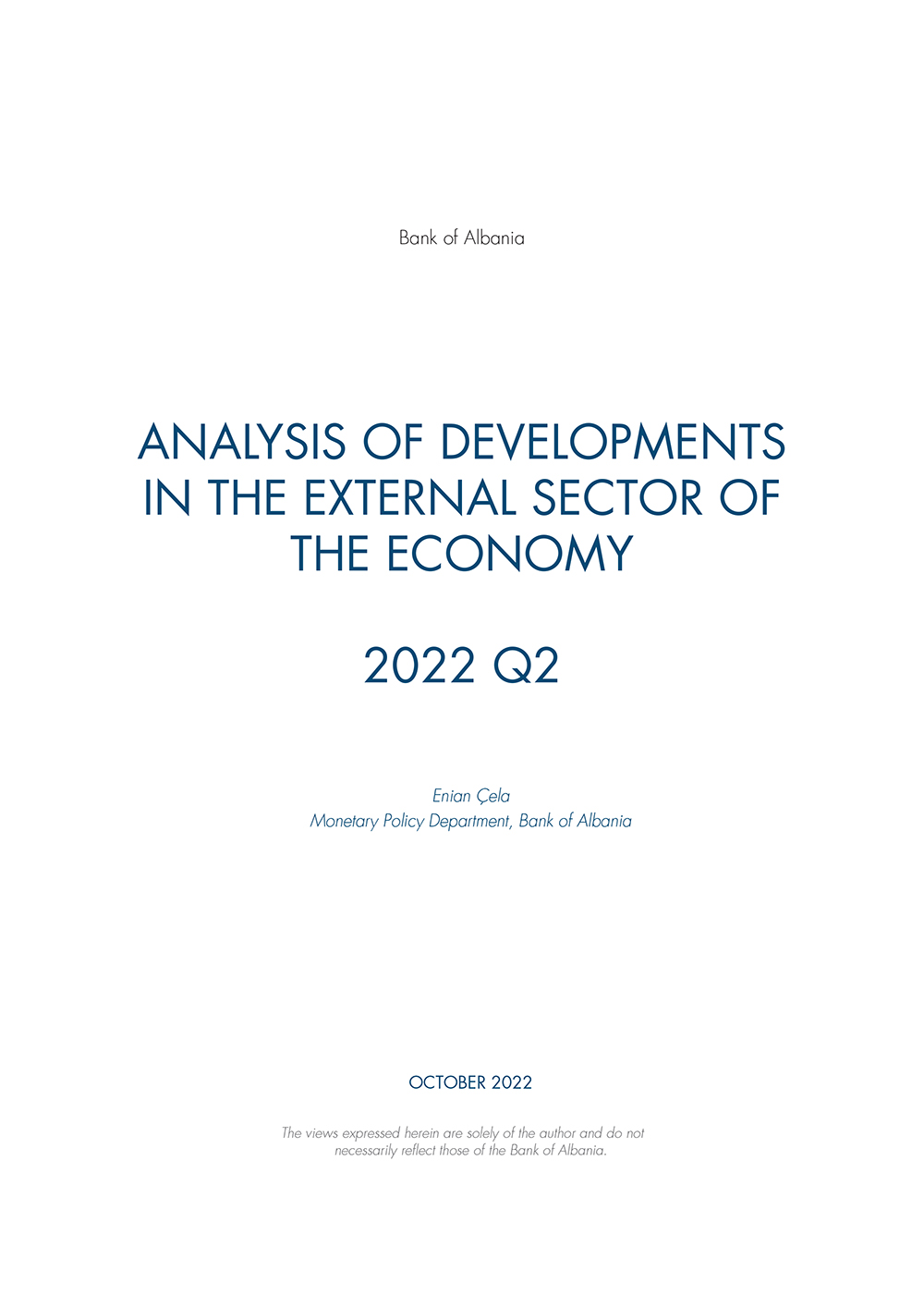 Analiza e ''Zhvillimeve në sektorin e jashtëm të ekonomisë'' T2-2022